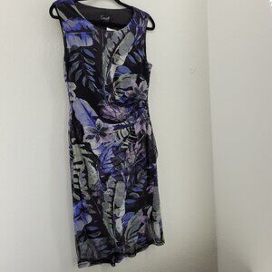 connected apparel Black Midi Dress with Purple and Blue Floral Print